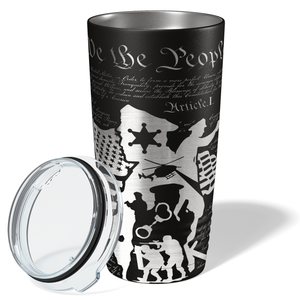 Sheriff Police We are the People Distressed Flag Engraved Wrap 20oz Black Tumbler
