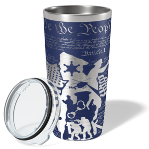Personalized Badge Number Police Department Officer Engraved Wrap 20oz Navy Blue Tumbler