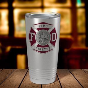 Red Fire Department Badge 20oz Stainless Firefighter Tumbler