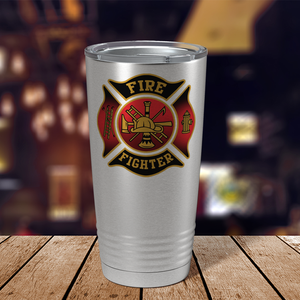 Red and Black Fire Department Badge 20oz Stainless Firefighter Tumbler
