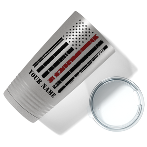 Personalized Distressed Red Line Flag 20oz Stainless Firefighter Tumbler
