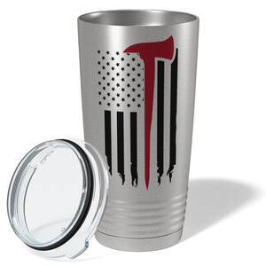 Distressed Red Line Flag with Axe 20oz Stainless Firefighter Tumbler