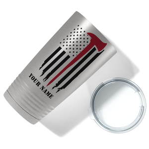 Personalized Distressed Red Line Flag with Axe 20oz Stainless Firefighter Tumbler