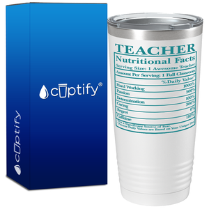 Teacher Nutritional Facts on 20oz Tumbler