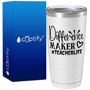 Difference Maker #teacherlife on White 20oz Tumbler