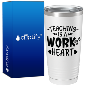 Teaching is a Work of Heart Arrow and Hearts on White 20oz Tumbler