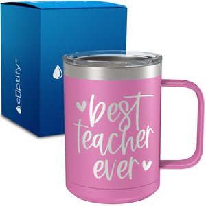 Best Teacher Ever Hearts 15oz Stainless Steel Mug