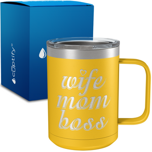 Wife Mom Boss 15oz Stainless Steel Mug