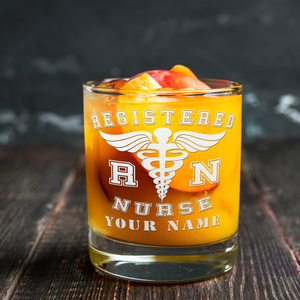 Personalized RN Registered Nurse Etched on 10.25oz Old Fashion Glass