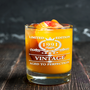 30th Birthday Vintage 30 Years Old Established 1991 Laser Engraved 10.25oz Old Fashion Glass