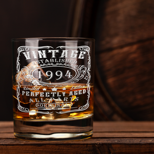 31st Birthday Gift Vintage Established 1994 Engraved on 10.25oz Old Fashion Glass