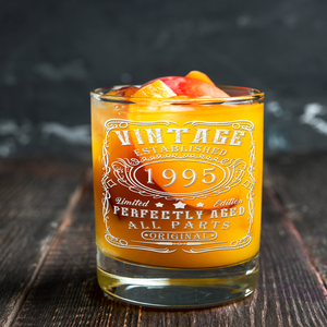 30th Birthday Gift Vintage Established 1995 Engraved on 10.25oz Old Fashion Glass