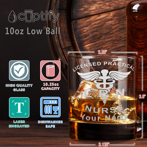 Personalized LPN Licensed Practical Nurse Etched on 10.25oz Old Fashion Glass