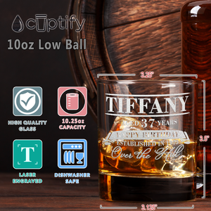 Personalized Year and Age Happy Birthday Over The Hill 16 oz Glass Can
