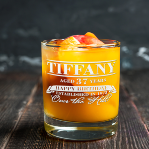 Personalized Year and Age Happy Birthday Over The Hill 16 oz Glass Can
