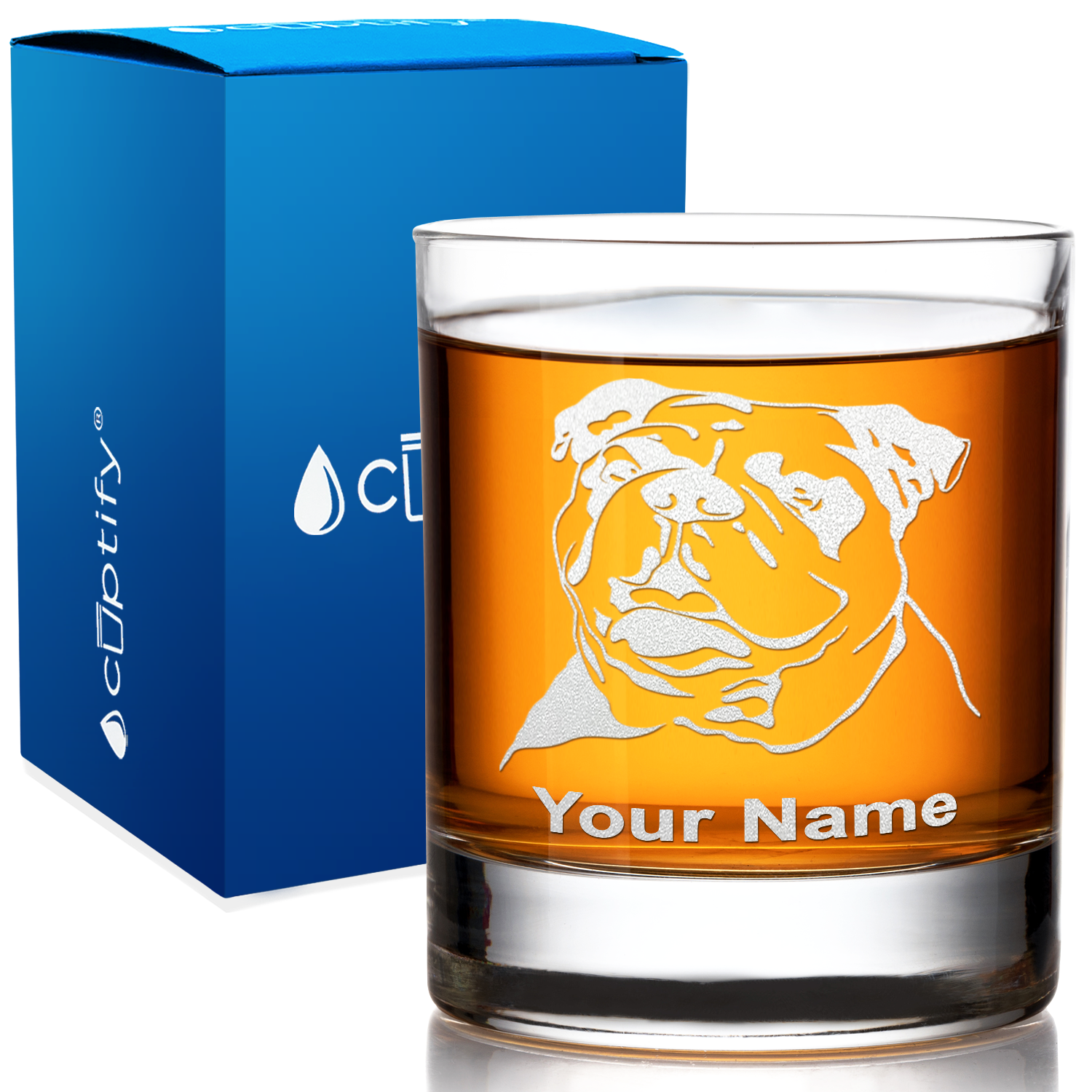 Personalized Bulldog Head Etched on 10.25oz Old Fashion Glass