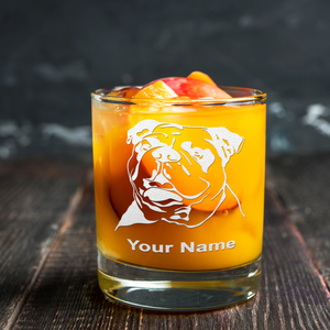 Personalized Bulldog Head Etched on 10.25oz Old Fashion Glass