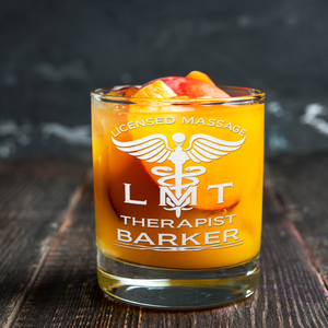 Personalized LMT Licensed Massage Therapist Etched on 10.25oz Old Fashion Glass