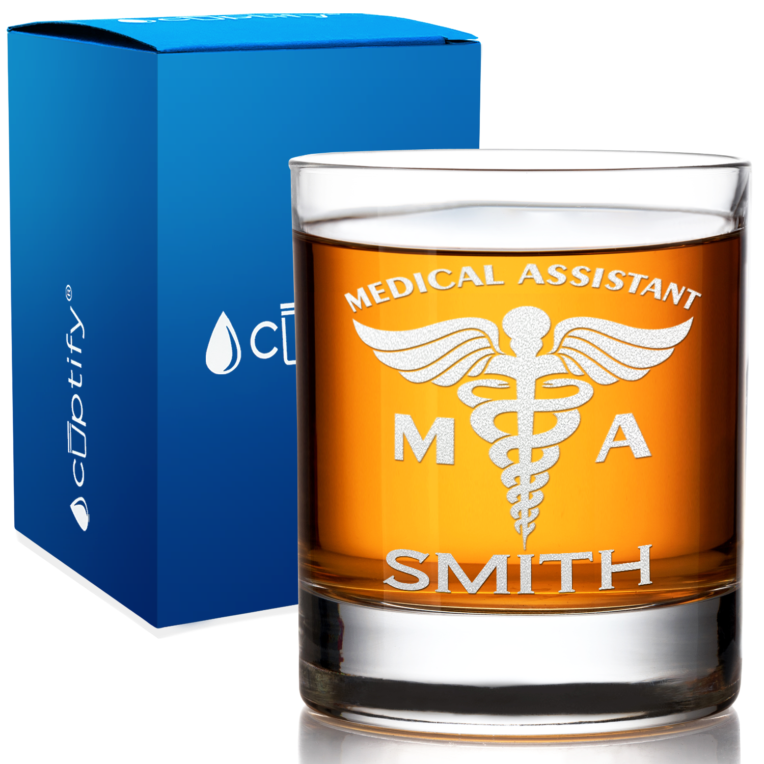 Personalized MA Medical Assistant Etched on 10.25oz Old Fashion Glass