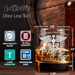 PA-C Certified Physician Assistant Etched on 10.25oz Old Fashion Glass