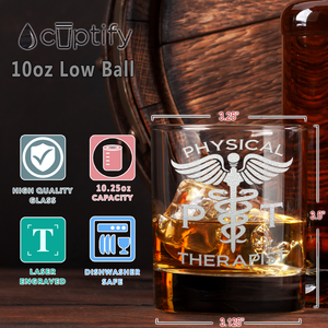 PT Physical Therapist Etched on 10.25oz Old Fashion Glass