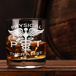 PT Physical Therapist Etched on 10.25oz Old Fashion Glass