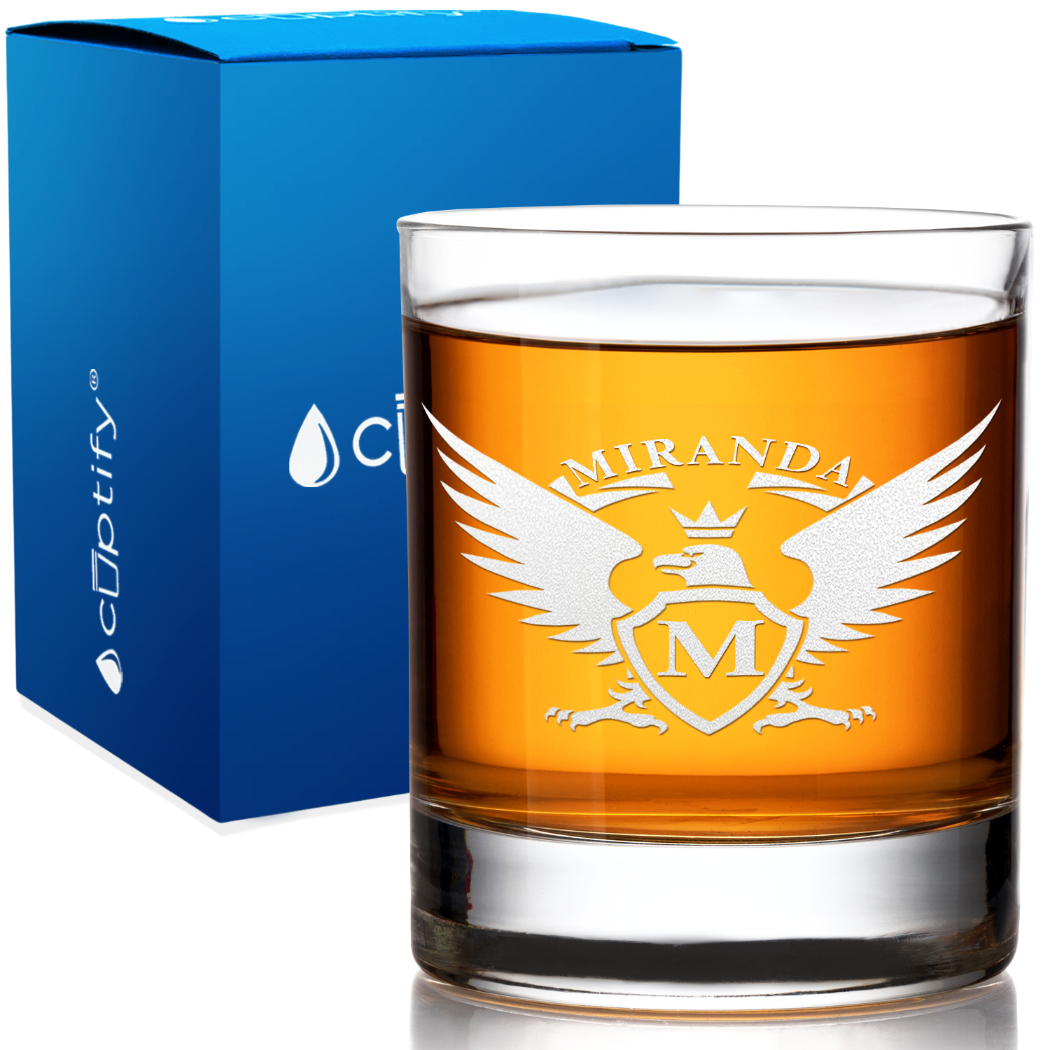Personalized Eagle Etched 10.25oz Old Fashion Glass