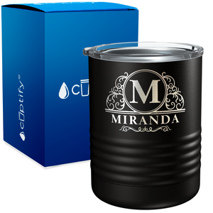 Personalized Elaborate Circle Engraved on 10oz Lowball Tumbler