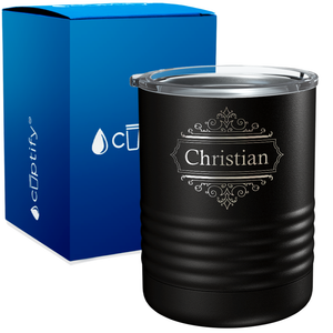 Personalized Crest Border Engraved on 10oz Lowball Tumbler