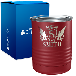Personalized Monogram Initial Badge Crown Engraved on 10oz Lowball Tumbler