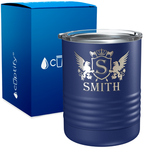 Personalized Monogram Initial Badge Crown Engraved on 10oz Lowball Tumbler