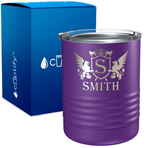 Personalized Monogram Initial Badge Crown Engraved on 10oz Lowball Tumbler
