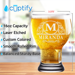 Personalized Elaborate Circle Etched 16 oz Craft Master Beer Glass