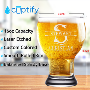 Personalized Initial Block Etched 16 oz Craft Master Beer Glass