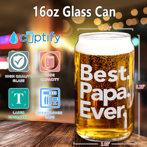 Best. Papa. Ever. Etched on 16 oz Beer Glass Can