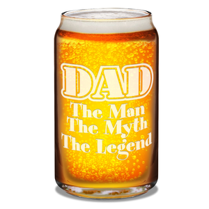 DAD The Man The Myth The Legend Etched on 16 oz Beer Glass Can