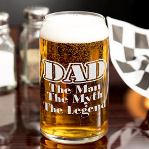DAD The Man The Myth The Legend Etched on 16 oz Beer Glass Can
