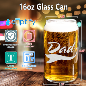 Dad Etched on 16 oz Beer Glass Can