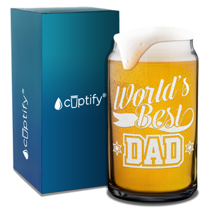 World's Best Dad Etched on 16 oz Beer Glass Can