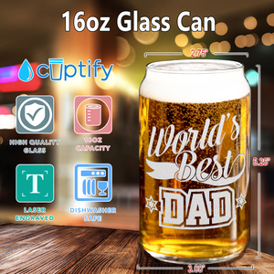 World's Best Dad Etched on 16 oz Beer Glass Can