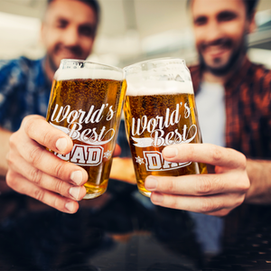 World's Best Dad Etched on 16 oz Beer Glass Can