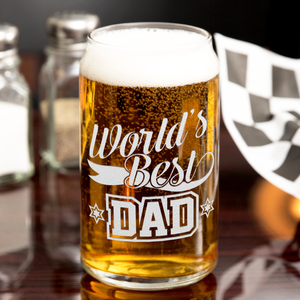 World's Best Dad Etched on 16 oz Beer Glass Can
