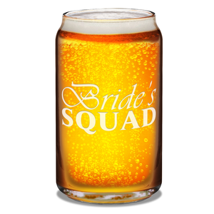 Bride's Squad Etched on 16 oz Beer Glass Can