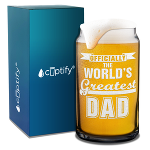 Officially World's Greatest Dad Etched on 16 oz Beer Glass Can