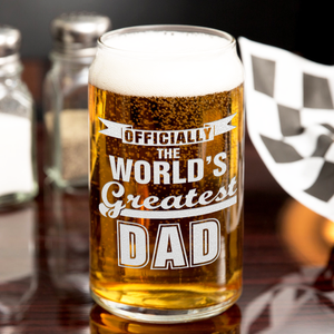 Officially World's Greatest Dad Etched on 16 oz Beer Glass Can
