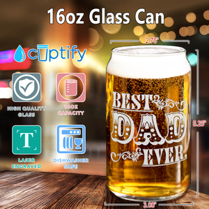 Best Dad Ever Design Etched on 16 oz Beer Glass Can