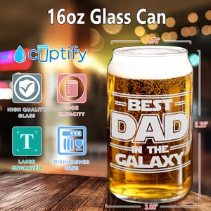 Best Dad In The Galaxy Etched on 16 oz Beer Glass Can