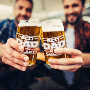 Best Dad In The Galaxy Etched on 16 oz Beer Glass Can
