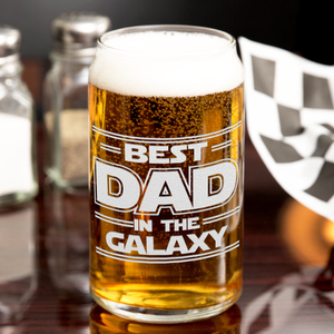 Best Dad In The Galaxy Etched on 16 oz Beer Glass Can