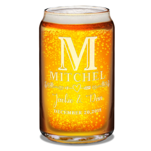 Personalized Monogram with Date Etched 16 oz Glass Can